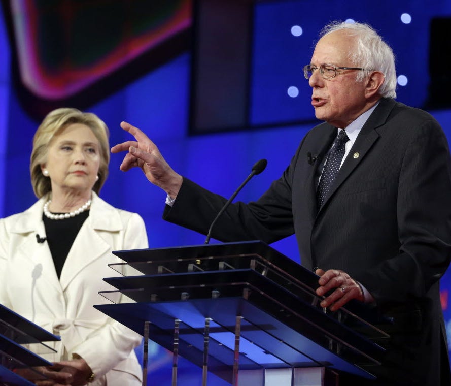 Sen. Bernie Sanders and Hillary Clinton in New York on April 14, 2016.