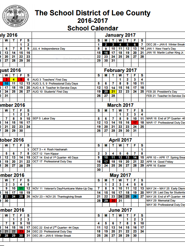 Lee school board sets 2016-17 calendar, first day is Aug. 10