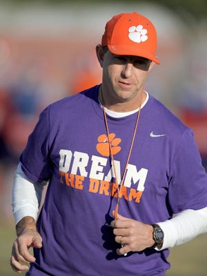 Clemson head coach Dabo Swinney and the No. 2 Tigers play at Auburn on Saturday at 9 p.m.