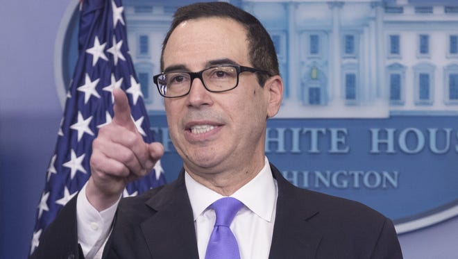 File photo taken in 2017 shows Secretary Steven Mnuchin fielding a question during a news conference at the White House.