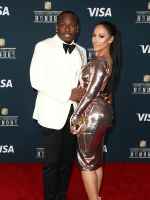 Buffalo Bills running back LeSean McCoy and Delicia Cordon arrive at the 6th annual NFL Honors at the Wortham Center on Saturday, Feb. 4, 2017, in Houston.