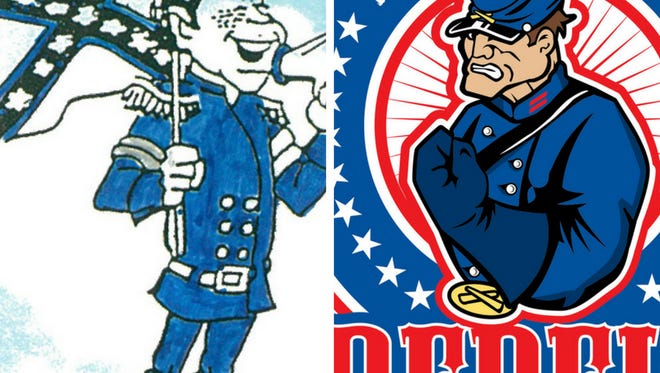 Hamlin Middle School's Rebel mascot renditions for 1996 and 2012.