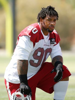 Arizona Cardinals rookie defensive tackle Robert Nkemdiche (90) during Rookie Camp at the Cardinals Training Facility in Tempe, Ariz., on Friday, May 6, 2016. 