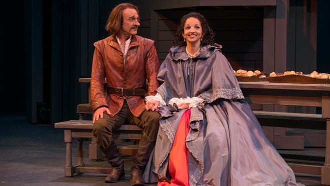 James Ridge (as the title character) and Laura Rook share a moment in American Players Theatre's "Cyrano de Bergerac."