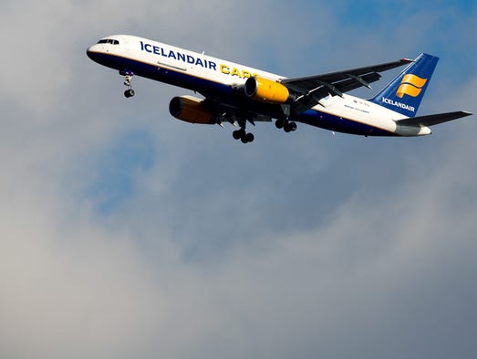 An Icelandair Cargo Boeing 757-200 lands at New York's