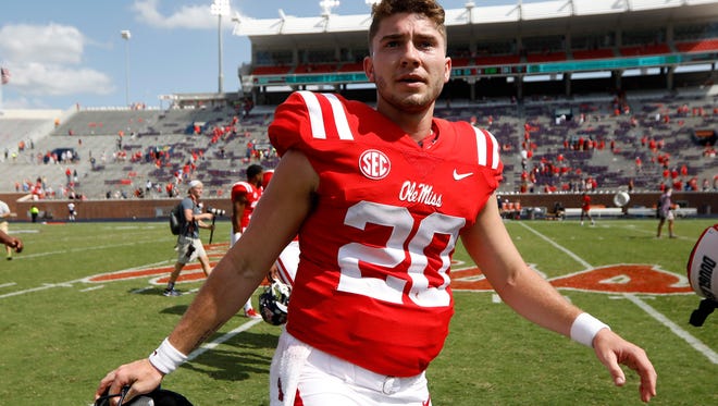 Ole Miss quarterback Shea Patterson (20) set a single-game school record with 489 passing yards against UT-Martin.