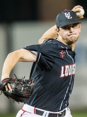 UL's Gunner Leger, shown here throwing against Saint Peter's earlier this year, was drafted by the Miami Marlins on Wednesday but intends to return for his senior season.