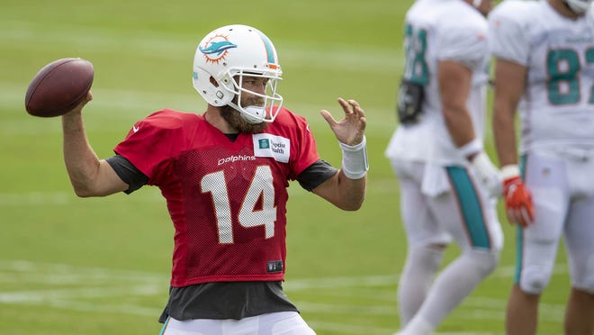 Quarterback Ryan Fitzpatrick at Dolphins training camp earlier this week.