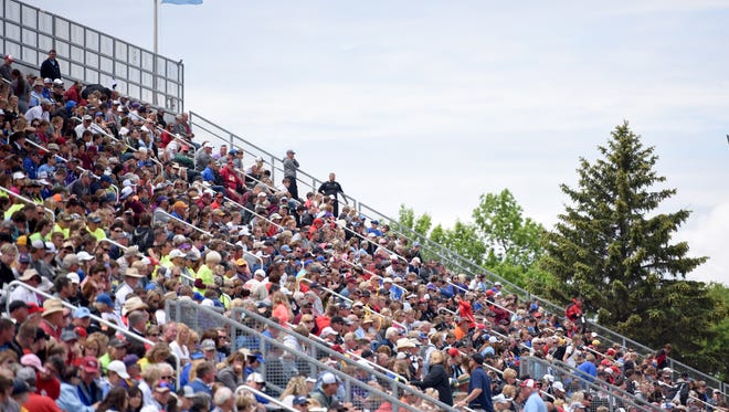 Spectators pack the stands during the State Track and Field Meet on Saturday, May 27, 2017 at Howard Wood Field. 