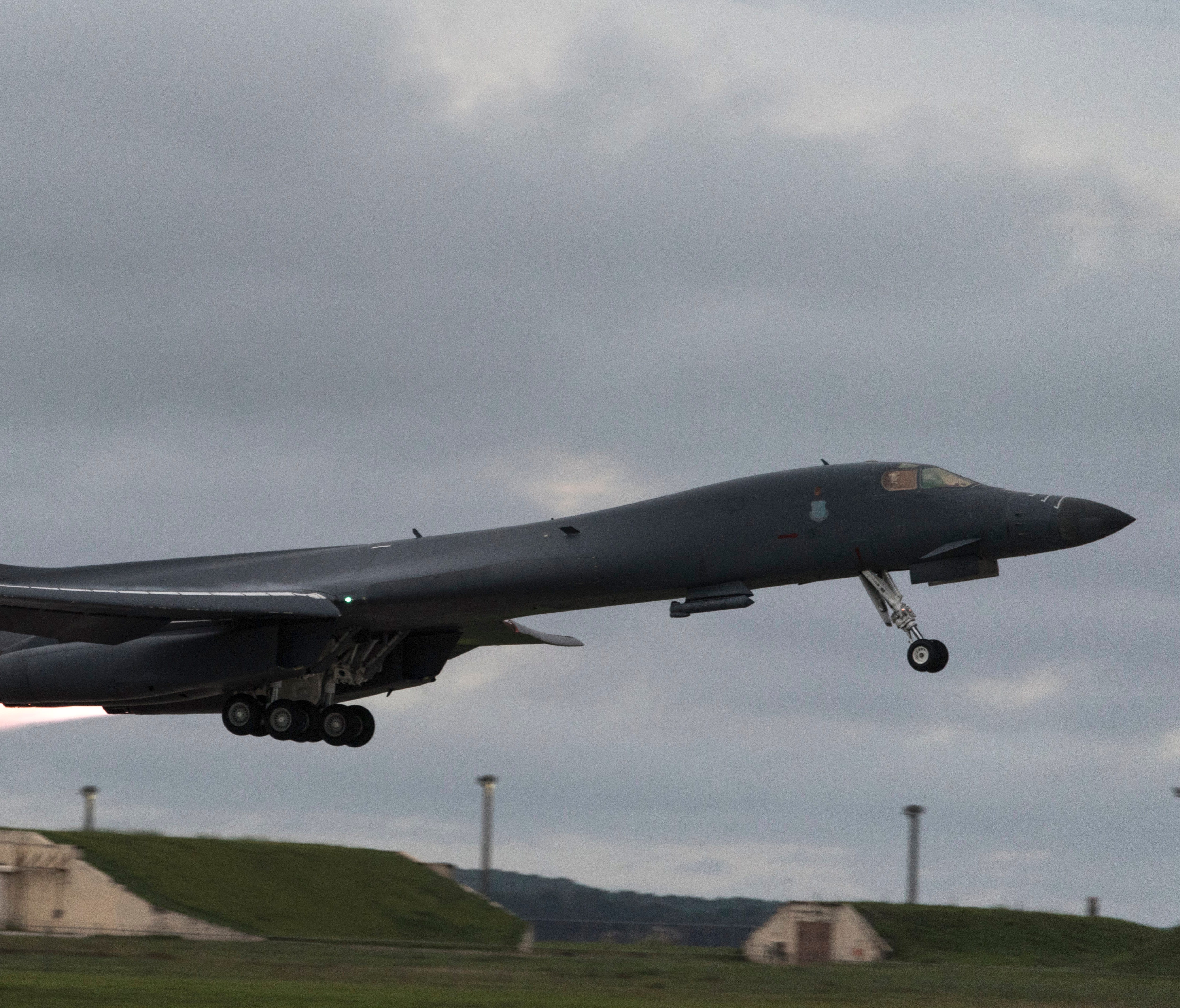 A handout photo made available by the U.S. Air Force shows a B-1B Lancer.