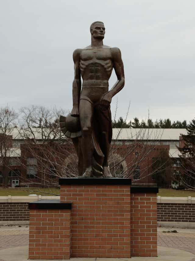 Vandals Paint Blue M On Michigan State Spartan Statue