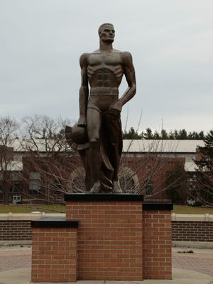 Vandals Paint Blue M On Michigan State Spartan Statue Vandals Paint Blue M On Michigan State Spartan Statue