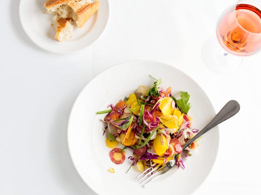 In L.A., Baltaire serves a Shaved Vegetable Salad with