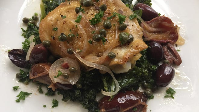 Chicken Marbella and Sauteed Kale is one skillet meal.