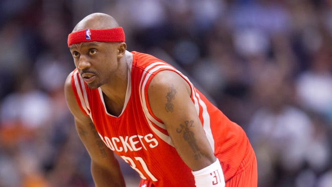Rockets guard Jason Terry looks on during the first half of the NBA game against the Suns at the US Airways Center in Phoenix on Tuesday, February 10, 2015.