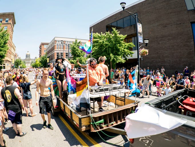 The Garden's float entry featured drag queens and DJ's