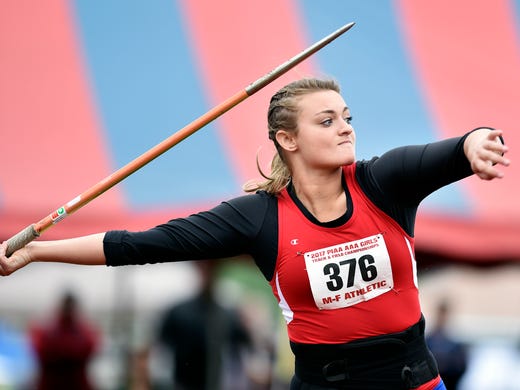 New Oxford's Madi Smith competes in the Class 3A javelin