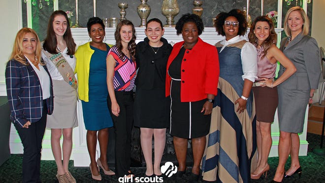 Girl Scouts Heart of New Jersey held their Second Annual Young Women of Vision Leadership on May 24 at the Basking Ridge Country Club. Panelsts included (from left) Heidi Castrillón, Julie Averbach, Vonda McPherson, April Eisenhardt, Christina Riviello, Caryn Cooper, Natasha Davis, Liliana Gil Valletta and Jessica Gaffney.