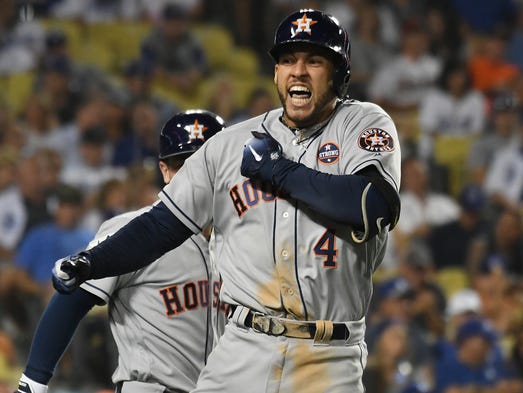 Game 2 at Dodger Stadium: George Springer celebrates
