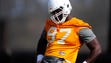 Paul Bain (97) stretches during Tennessee Volunteers