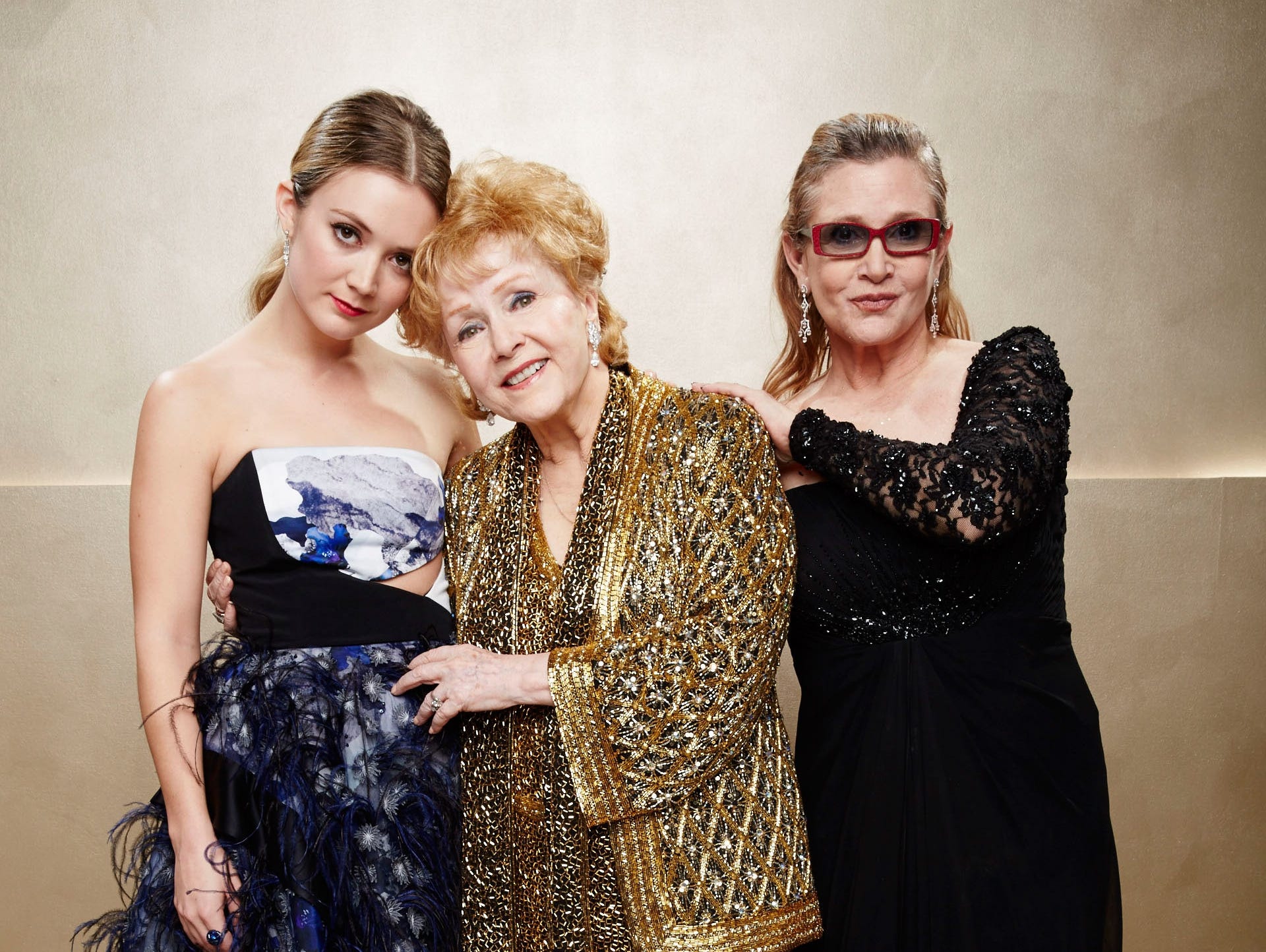 Billie Lourd, Carrie Fisher and Debbie Reynolds pose during TNT's 21st Annual Screen Actors Guild Awards at The Shrine Auditorium on January 25, 2015.