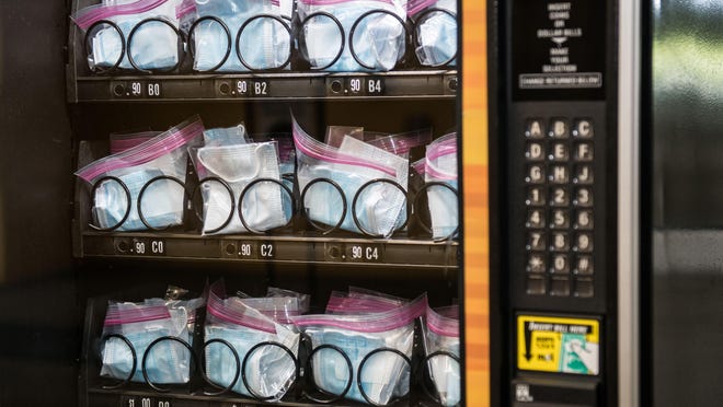 Goodyear requires employees and visitors to wear face masks while in the company's Akron headquarters. It has installed a vending machine in the employee bridge from the company parking deck that provides free masks.