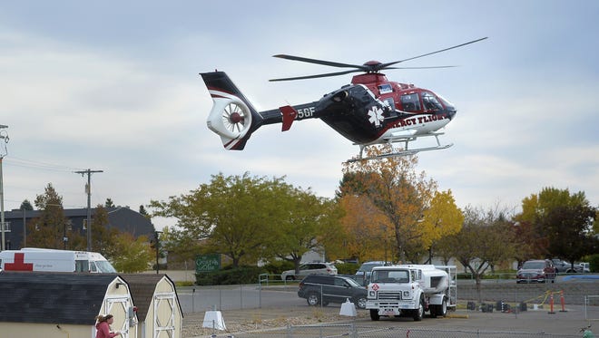 The Benefis Mercy Flight helicopter lands at Benefis.