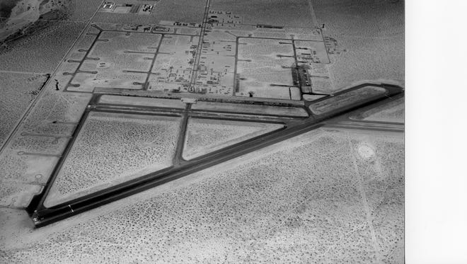 What is now the Palm Springs International Airport during WWII. Notice the Section 14 runway at the top.