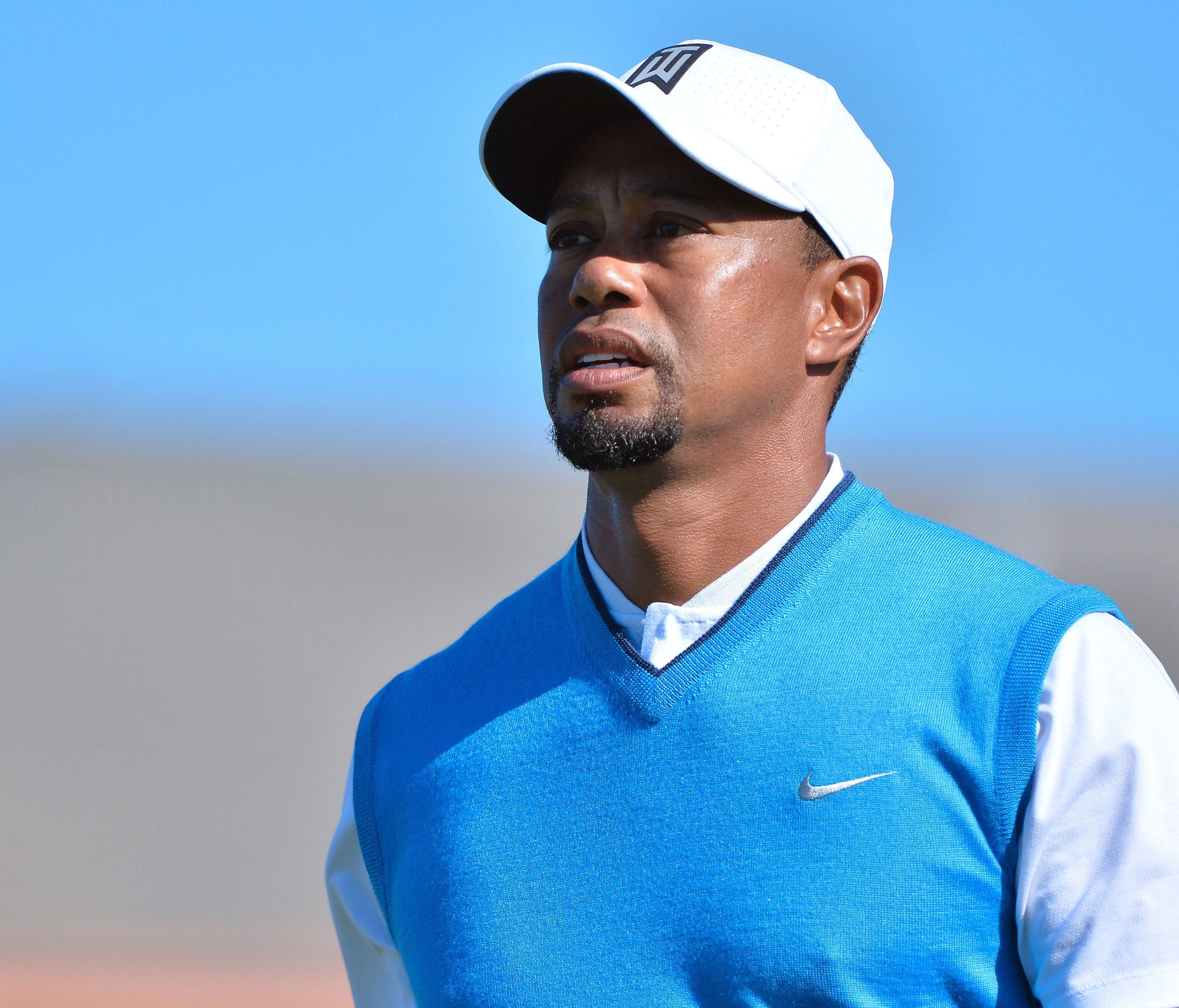 Tiger Woods is pictured playing at The Farmers Insurance Open at Torrey Pines.