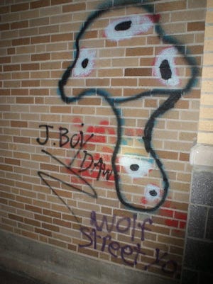 Graffiti found on an exterior wall at a Livonia school earlier this month.