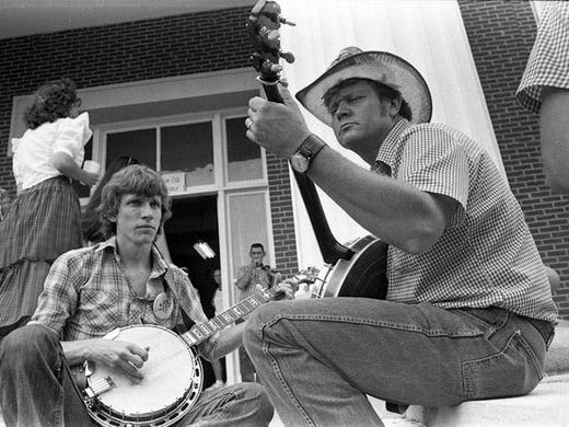 A jam session at the courthouse during the 1982 Uncle Dave Macon Days.