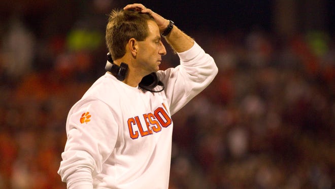 Clemson coach Dabo Swinney displays a look that is emblematic of all Tigers fans Saturday during the team's 51-14 loss to ACC division rival Florida State.