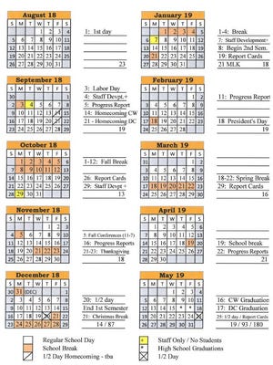 2018-2019 Dickson County Schools calendar
