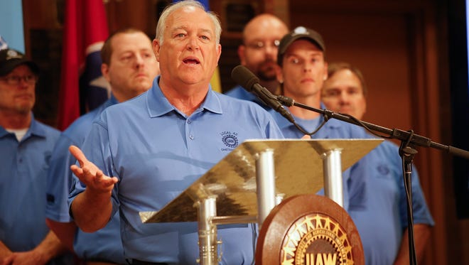UAW President Dennis Williams speaks during a news conference held Thursday, July 10, 2014, at the IBEW Local 175 in Chattanooga, Tenn., to announce the formation of a new local United Auto Workers' union in Chattanooga for Volkswagen workers.