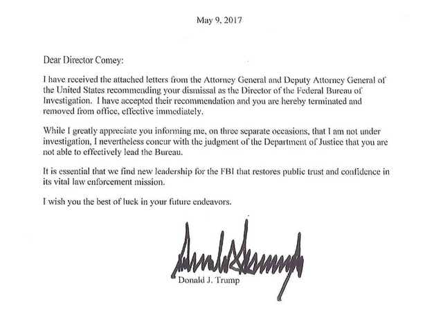 Full Text Of Trump S Letter Telling Comey He S Fired