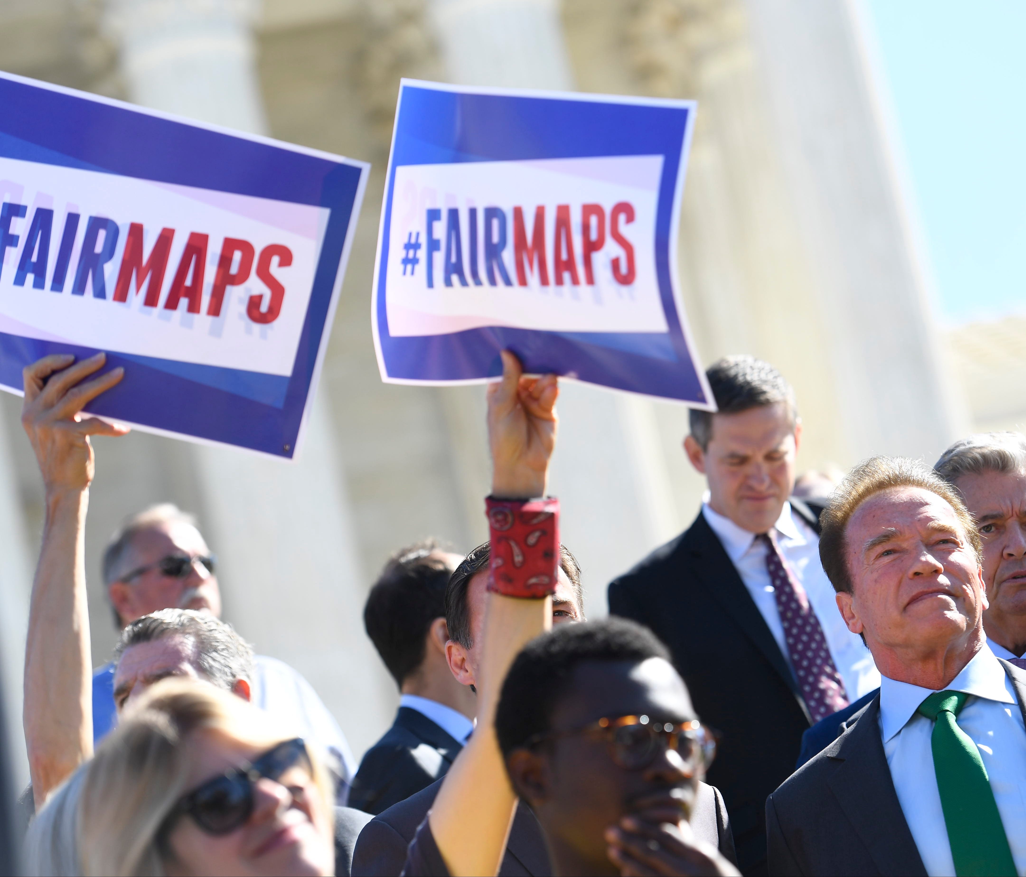 Opponents of gerrymandering including former Republican governor of California Arnold Schwarzenegger outside the Supreme Court in October.