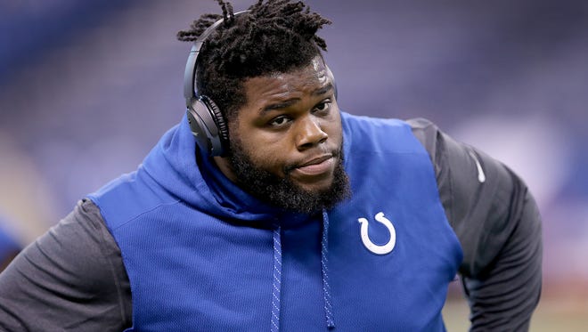 Indianapolis Colts nose tackle Zach Kerr (94) before the start of  their game. The Indianapolis Colts play the Houston Texans Sunday, December 20, 2015, afternoon at Lucas Oil Stadium.