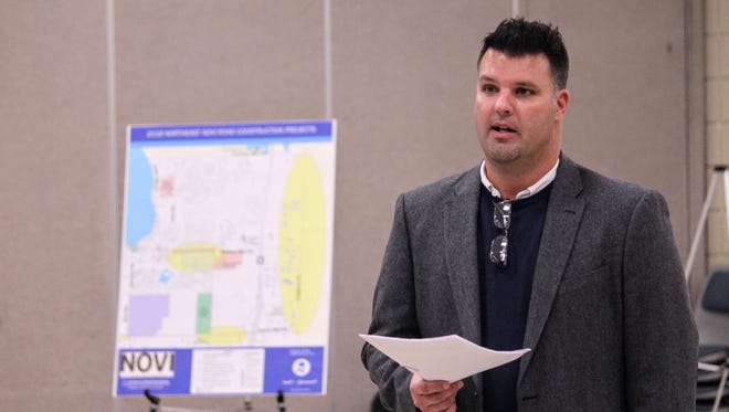 Jeff Herczeg, the director of public service for the City of Novi, speaks at a meeting April 11 discussing the city's upcoming road projects.