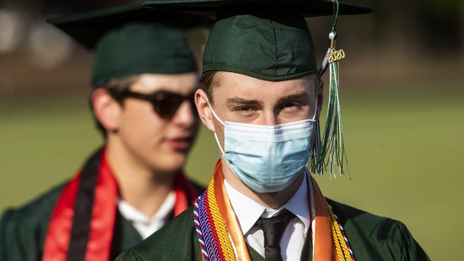 Texas high school graduates wearing masks at their graduation ceremonies last Friday.