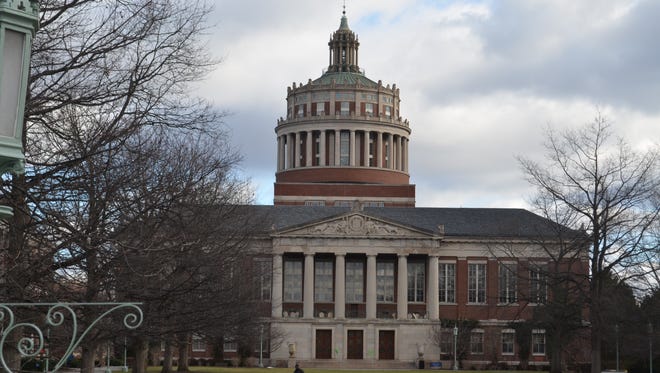The Rush Rhees Library is at the center of the University of Rochester's River Campus.