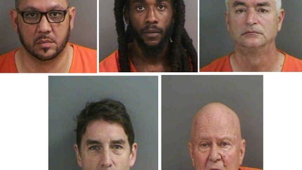 Six men, one not pictured, were charged with...