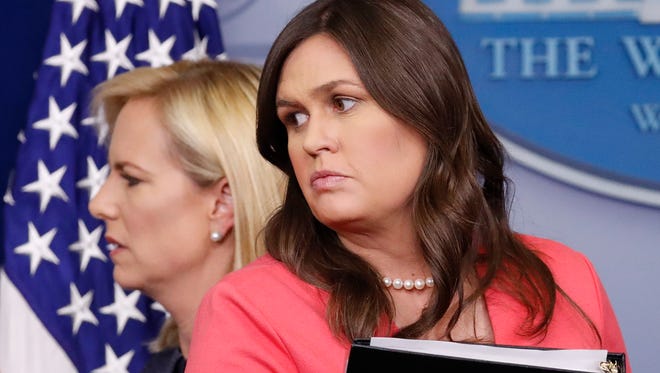 Homeland Security Secretary Kirstjen Nielsen, left, and White House press secretary Sarah Sanders, right, are among the Trump administration officials who have trouble enjoying a meal in piece at restaurants lately.