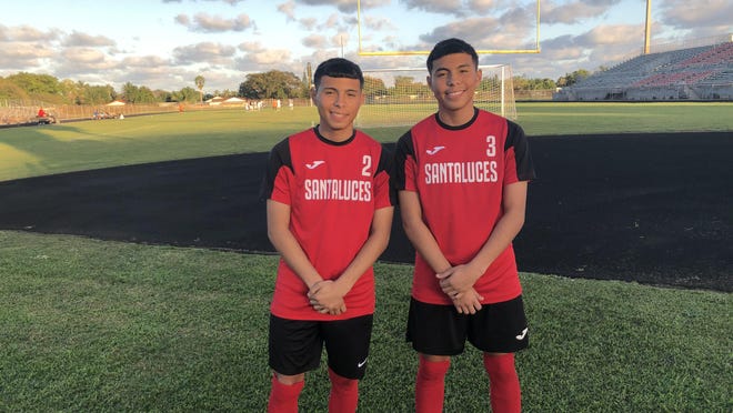 Santaluces juniors and identical twins Dario Gomez, left, and Anthony Gomez are the top two scorers for the Chiefs boys soccer team. Entering Friday's against Wellington, Anthony has scored eight goals and Dario has scored five.