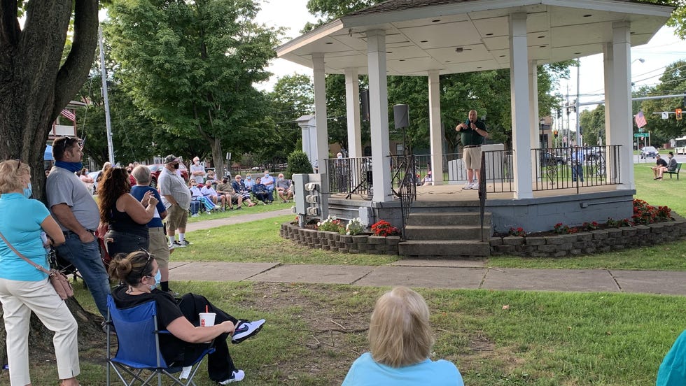 Whitesboro, New York, Mayor Bob Friedlander speaks to residents about potential grant money available through the Federal Emergency Management Agency (FEMA) for home buyouts.