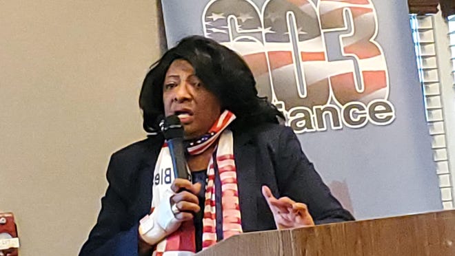 Author Barbara from Harlem speaks at the Best Western of Hampton on Sunday about her choice to become a Republican, invited by the 603 Alliance and Seacoast Republican Women.