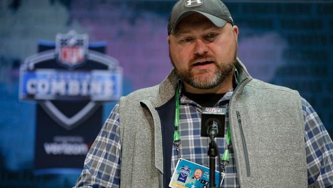 New York Jets general manager Joe Douglas speaks during a press conference at the NFL football scouting combine in Indianapolis, Tuesday, Feb. 25, 2020.