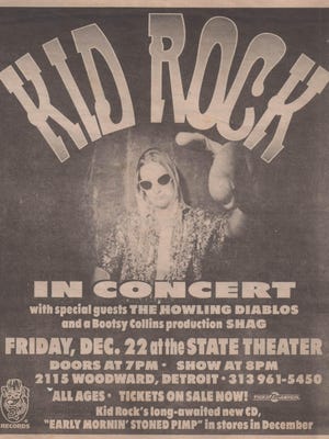 A 1996 concert poster for a Kid Rock show at the State Theatre.