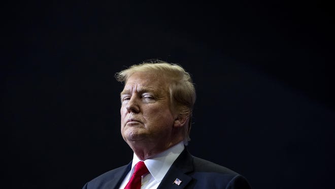 President Donald Trump holds a campaign rally at Van Andel Arena in Grand Rapids, Mich., on Thursday, March 28, 2019. (Cory Morse/MLive.com/The Grand Rapids Press via AP)