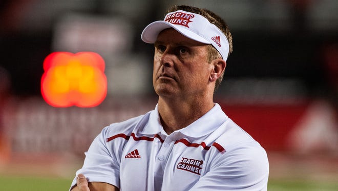 UL coach Mark Hudspeth, shown here in a September 2015 win over Northwestern State, seems conflicted over his quarterbacks call.