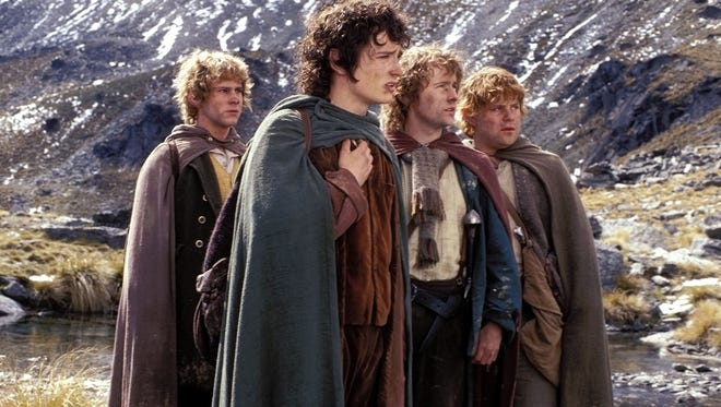 The original hobbits: Dominic Monaghan as Merry;  Elijah Wood as Frodo;  Billy Boyd as Pippin;  and Sean Astin as Sam in 2001's 'Lord of the Rings: The Fellowship of the Ring.'